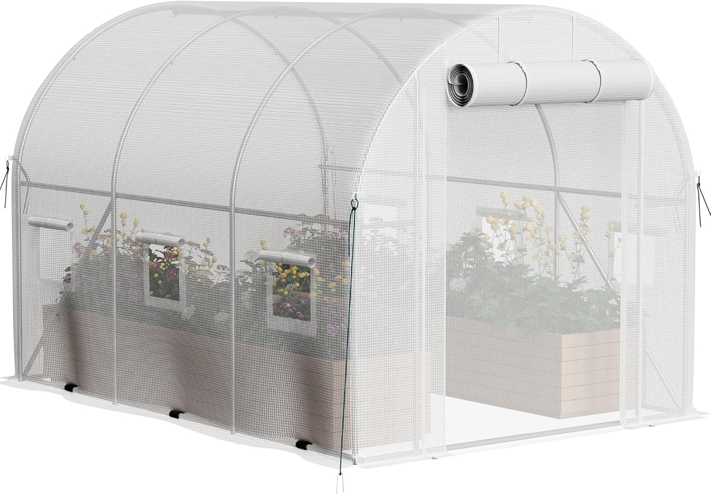 Greesum Walk-in Greenhouse for Outside Heavy Duty, Green House with Zippered Screen Doors & 6 Screen Windows for Winter, Ideal for Plant Protection and Growth, White
