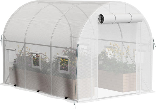Greesum Walk-in Greenhouse for Outside Heavy Duty, Green House with Zippered Screen Doors & 6 Screen Windows for Winter, Ideal for Plant Protection and Growth, White
