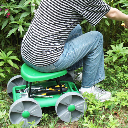 Garden Stool with Wheels, Lightweight Garden Scooter Rolling Seat Cart with Tool Tray and Foam Kneeler Pad for Gardening Work Supplies