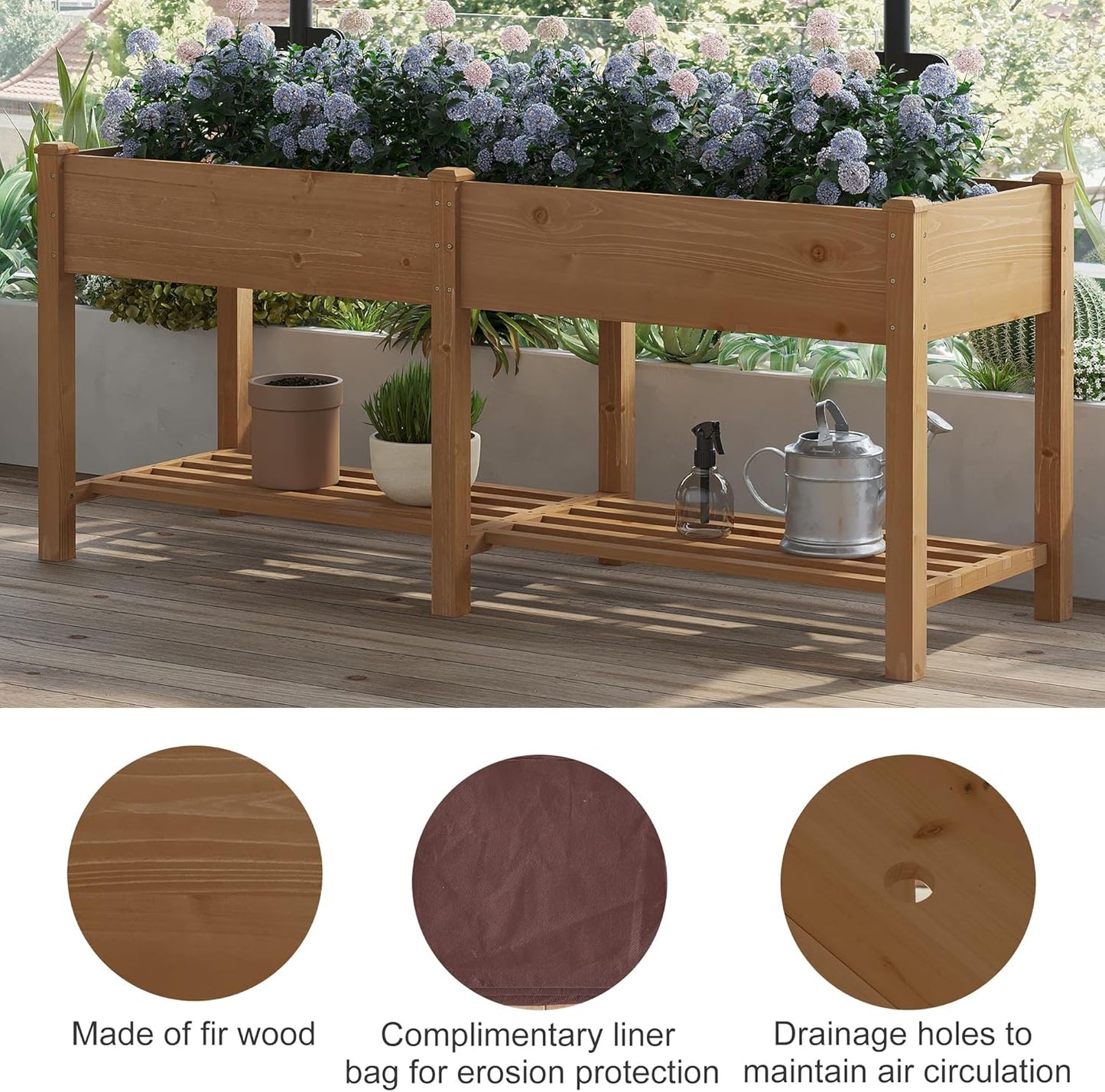 FILWH Raised Garden Bed with Legs Elevated Wooden Planter Box Stand Large Planter Stand Box for Fruits Vegetables Flowers with Divider with Bag- 72 * 24 * 30.5IN（Brown）