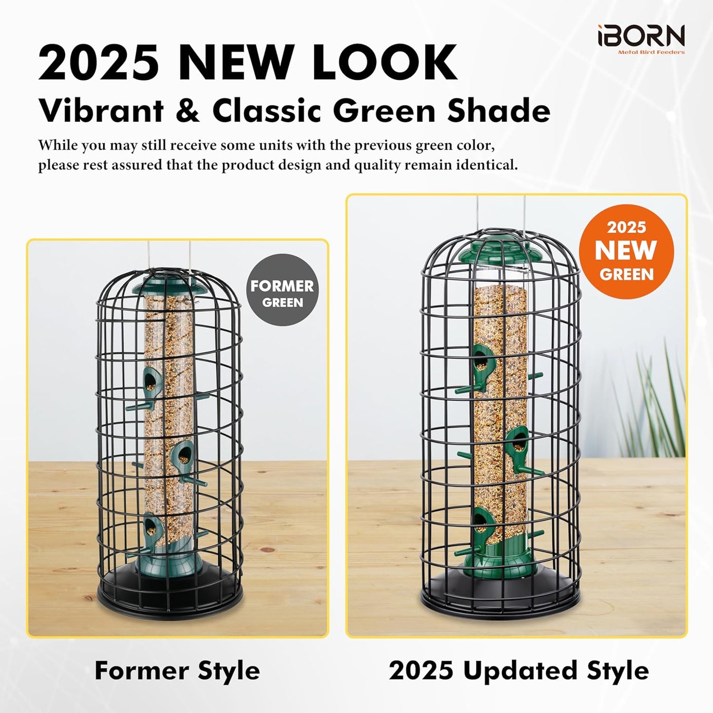 iBorn Squirrel Proof Pigeon Proof Bird Cage for Outside with Squirrel, Pestoff Hanging Wild Bird Seed Feeder for Mix Seed Blends, Heavy Duty All Metal Green 14 Inch