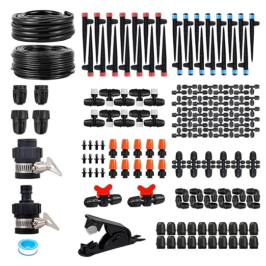 Upgraded Drip Irrigation System, 233FT Automatic Irrigation System, Watering Misting System for Greenhouse/Garden/Yard/Lawn, Micro Drip Irrigation Kit with 1/4 inch 1/2 inch Irrigation Tubing
