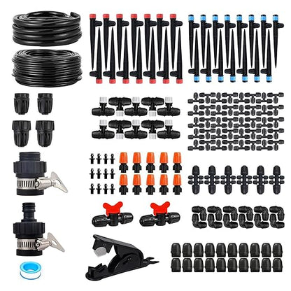 Upgraded Drip Irrigation System, 233FT Automatic Irrigation System, Watering Misting System for Greenhouse/Garden/Yard/Lawn, Micro Drip Irrigation Kit with 1/4 inch 1/2 inch Irrigation Tubing