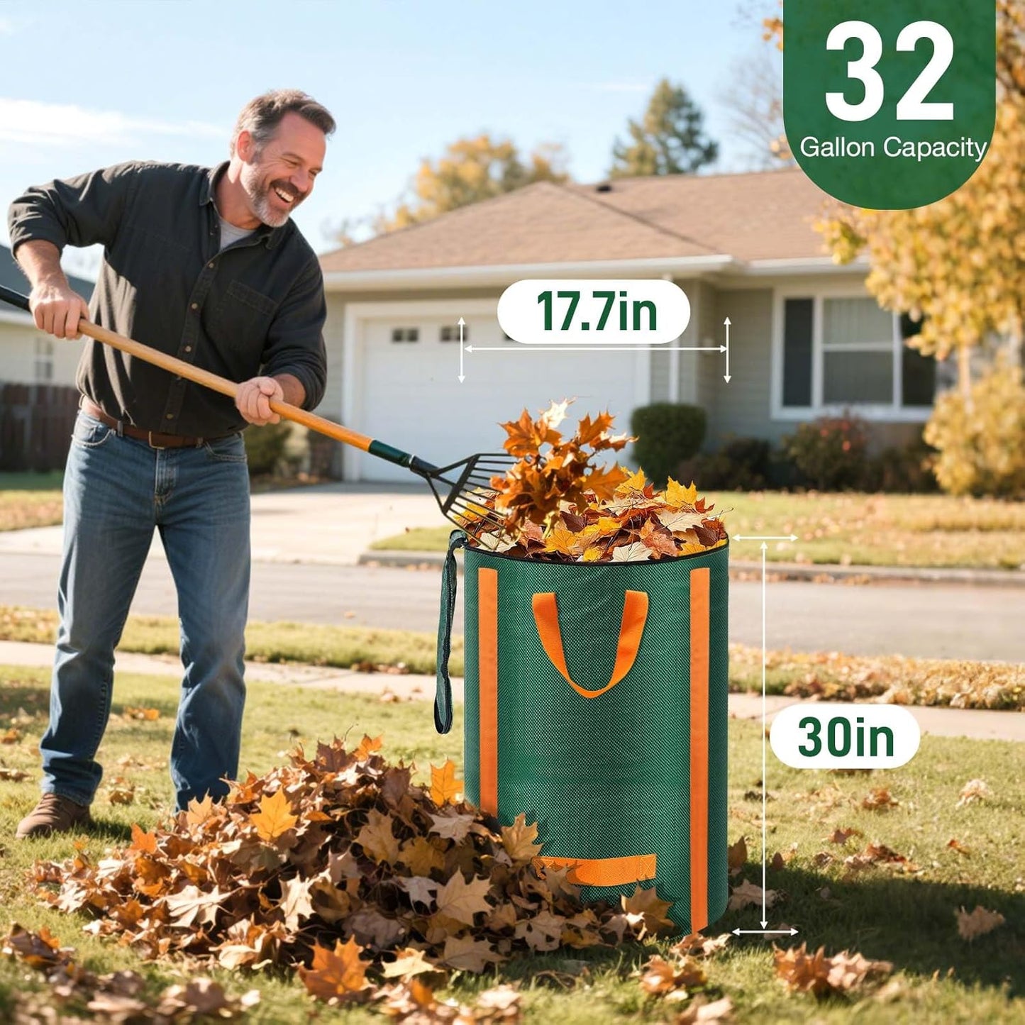 Reusable Yard Waste Bags 3 Packs 32 Gallon Standable Garden Bags for Leaves with Reinforced Carry Handles Heavy Duty Collapsible Yard Waste Containers for Leaves, Lawn Debris & Grass Clippings