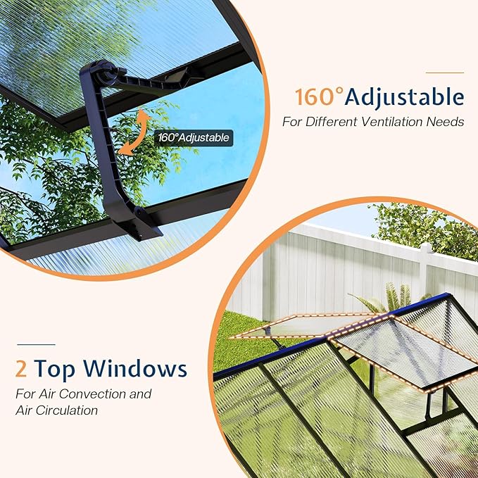 Jocisland 6x12x6.3 FT Polycarbonate Greenhouse for Outdoors with 2 Windows, Dual Swing Doors, Aluminum Walk-in Frame, Heavy Duty Garden Greenhouse for Backyard, Black