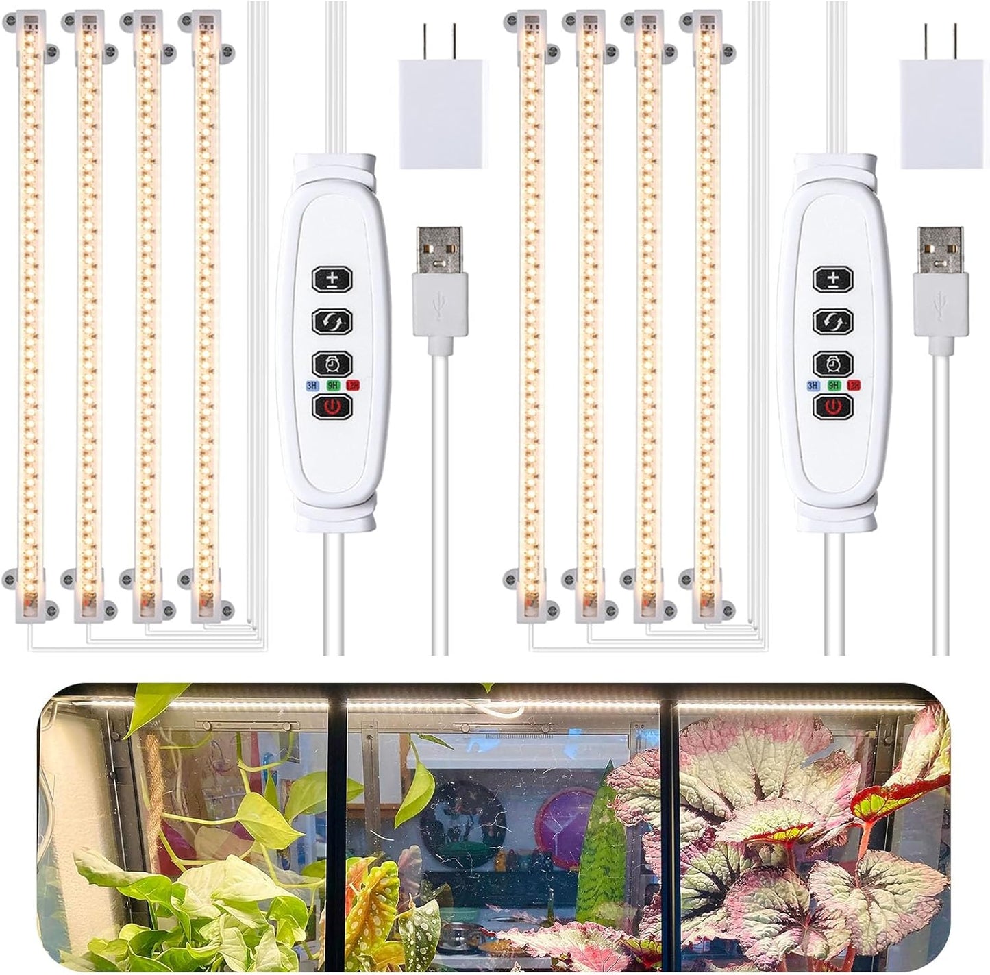 LED Plant Grow lamp, 3500K Full Spectrum Growing Light Strips for Indoor Small Plants with 3/9/12H Timer & 10 Dimmable Levels, LED Growth Light for Green House Hydroponics Succulent 2 Pack