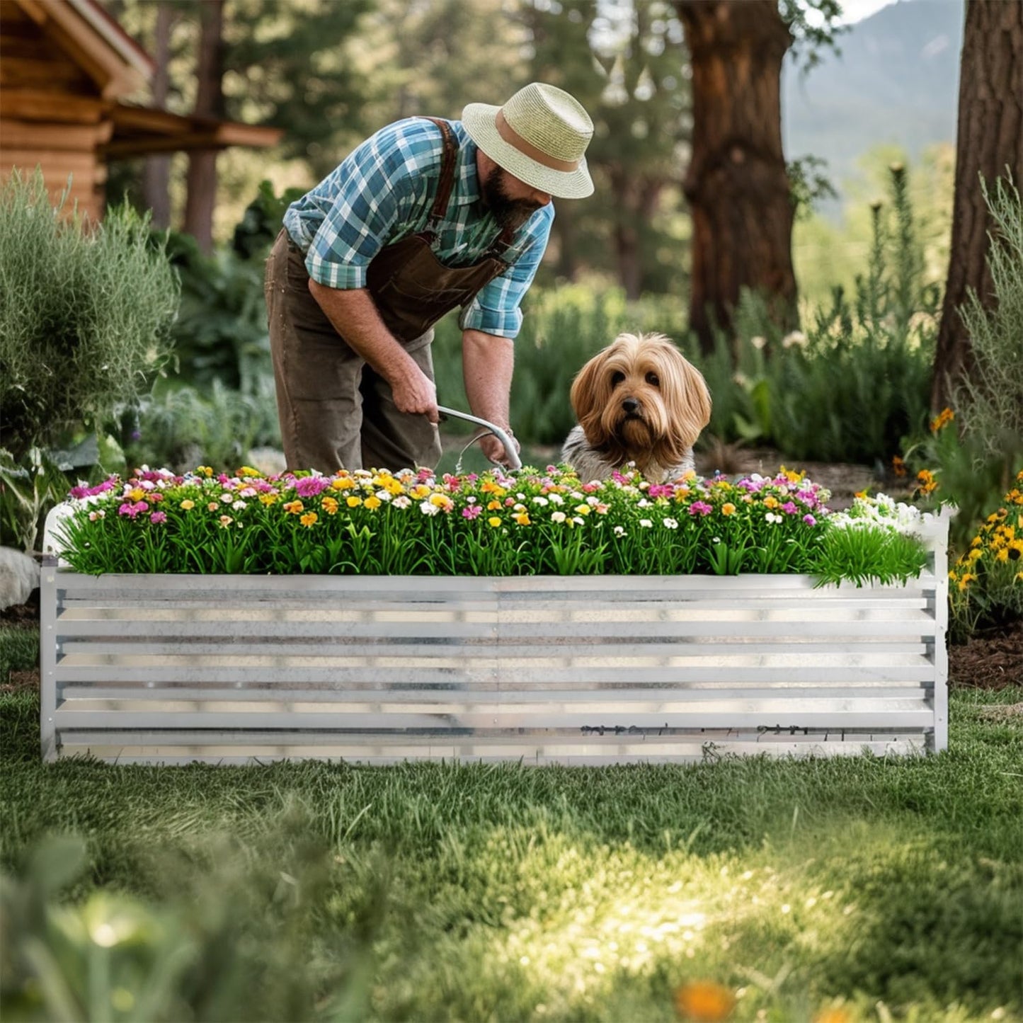 Raised Garden Bed, Raised Beds for Gardening Outdoor for Vegetables and Flowers Ground Planter Box, Galvanized Metal Planter Grow Garden Box，8x4x1ft