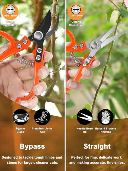 Garden Scissors&Shears Set, Gardening Clippers with Bypass and Needle-Nose Blades for Plants, Floral Scissors for Cutting Flowers Stems, Bonsa, Herbs and Buds, Pruning Snips for Trimming and Shaping