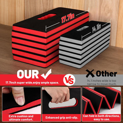 Extra Thick Kneeling Pad for Working Under Car, 47.2 * 17.7 * 1.2" Portable Foldable EVA Mechanic Mat for Garage, Gardening, Yardwork, Workshop, Red & Black