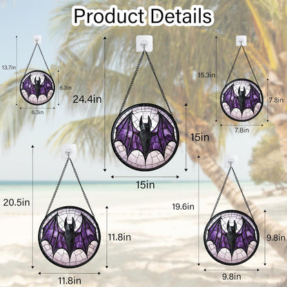 Stained Glass Window Hanging - Halloween Black Bat Purple Wings Monster Suncatcher for Doors Garden Home Spooky Sun Catchers Gothic Decor Horror Gift for Women Men Friend Boy Girl 15 in