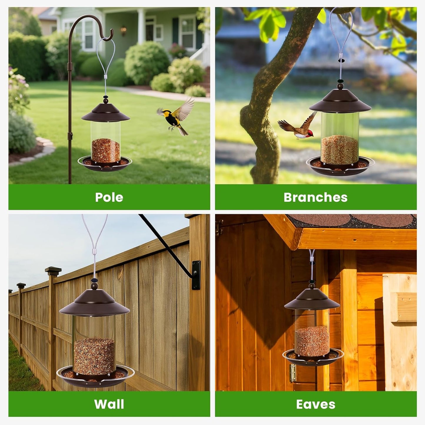 Metal Bird Feeder for Outdoors – 2.4LB Hanging Bird Feeder with 360-degree, Weatherproof & Rust-Resistant, Easy to Fill & Clean for Wild Bird Feeders in Backyard & Garden (Brown)