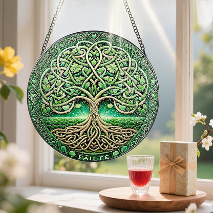 Stained Glass Window Hanging, Pauyadu Tree of Life Sun Catchers, Stained Glass Suncatcher, Tree of Life Decor Gifts for Women, Men, Wife, Lovers, Couple and Friend - 8 Inch