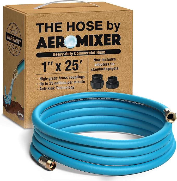 Aeromixer THE HOSE - 1 Inch Garden Hose 25 Ft, Kinkless Commercial Garden Hoses, Heavy Duty Industrial Water Hoses for Outdoors, 650 PSI High-Pressure Watering Tool for Farming and Gardening