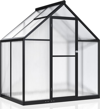 WKM Greenhouse - 5.6x3.7 FT Quick-fit Aluminum Structure with Window Ventilation, Black