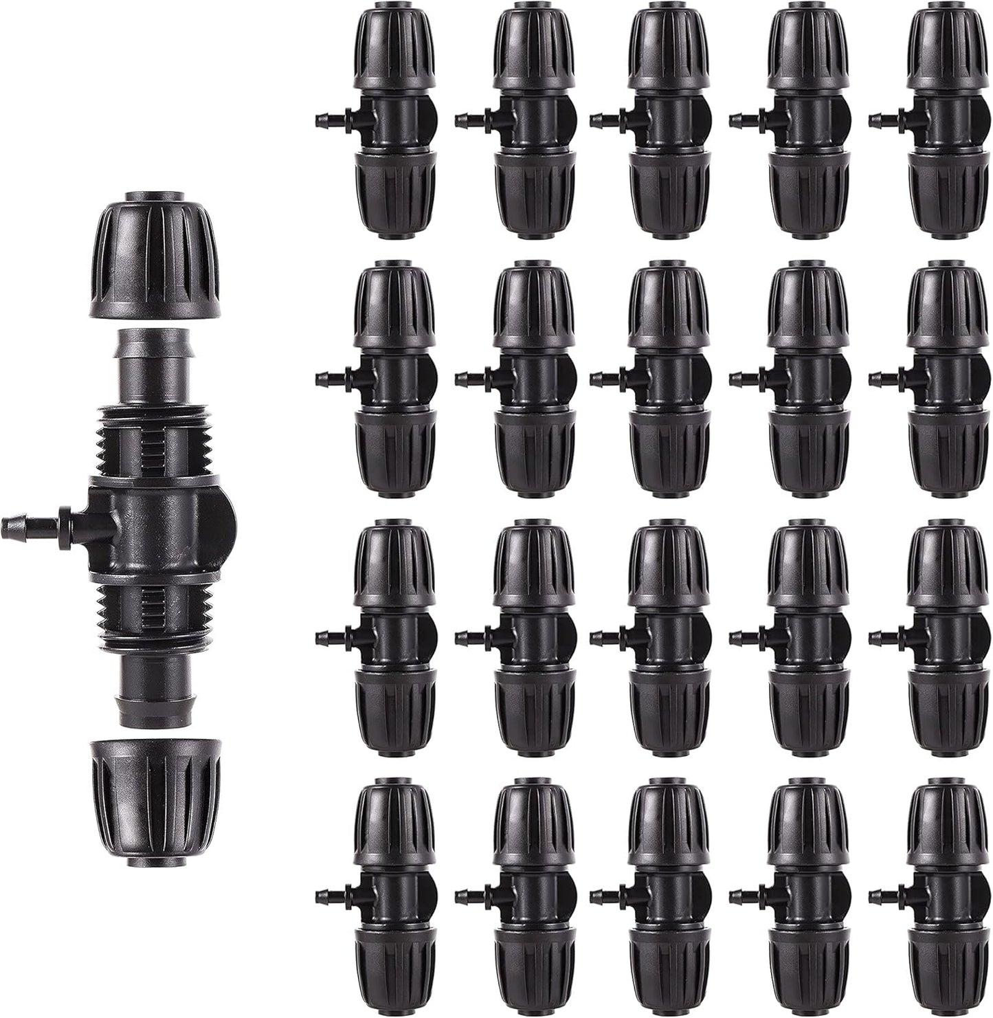 Barbed Tee ，Barb Stone 1/2 inch to 1/4 inch Irrigation Tube Anti-Drop Premium Quality Fitting (1/2" ID x 0.60’‘-0.63" OD) -20 PCS Tee