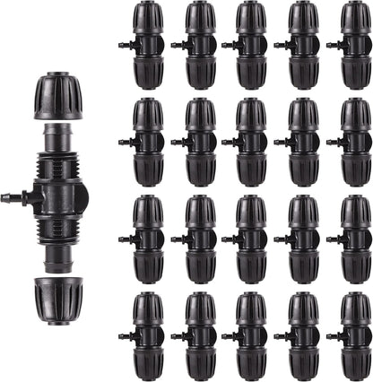 Barbed Tee ，Barb Stone 1/2 inch to 1/4 inch Irrigation Tube Anti-Drop Premium Quality Fitting (1/2" ID x 0.60’‘-0.63" OD) -20 PCS Tee