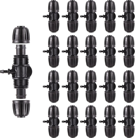 Barbed Tee ，Barb Stone 1/2 inch to 1/4 inch Irrigation Tube Anti-Drop Premium Quality Fitting (1/2" ID x 0.60’‘-0.63" OD) -20 PCS Tee