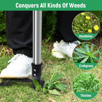 GOXAWEE Weed Puller Tool, 4-Claw Stand Up Weeder with Adjustable 46” Handle for Remove Weeds Without Bending, Pulling or Kneeling
