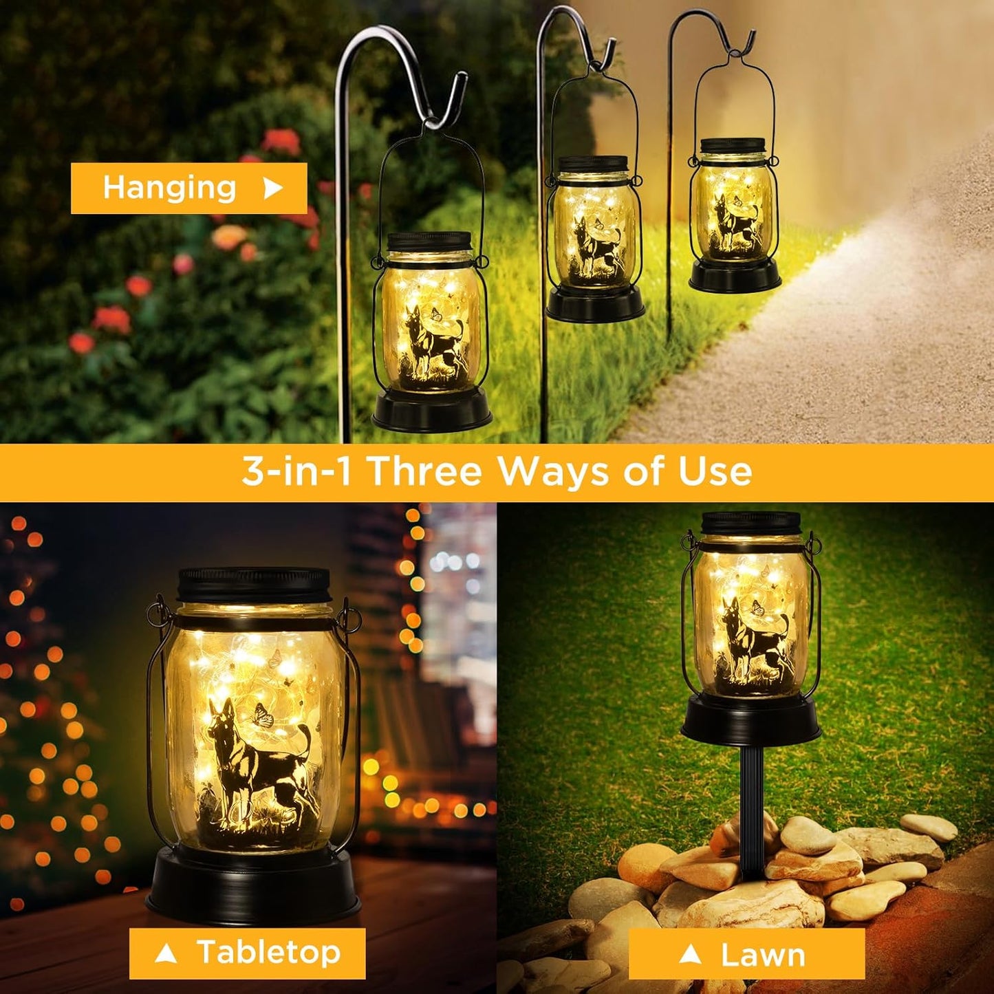 Belgian Malinois Dog Gifts for Women/Men Belgian Malinois Solar Lanterns Birthday Dog Lovers Lantern Pet Loss Dog Memorial Lights Solar Garden Decoration for Yard, Patio,Backyard,Porch Torches Light