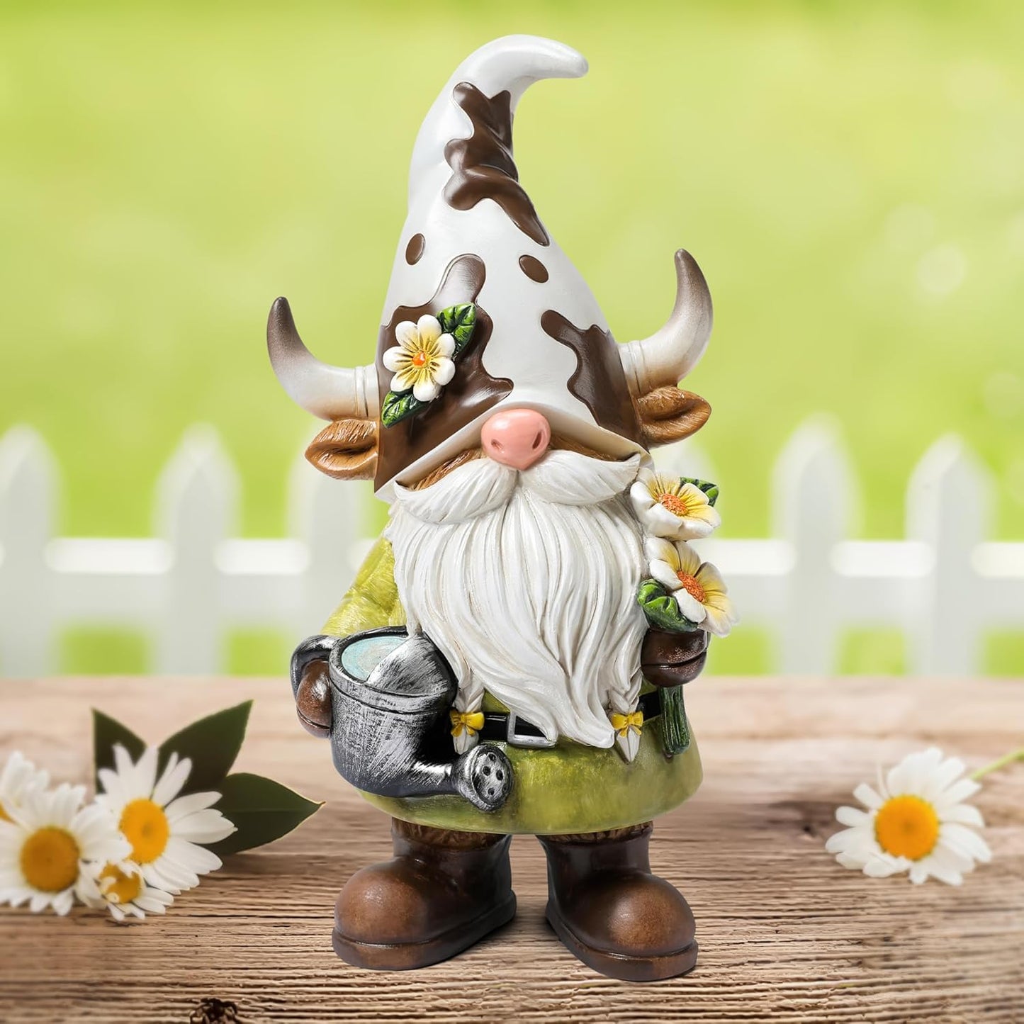 Outdoor Gnomes Statue, Garden Farm Cow Gnome Figurine, Gnomes Decorations for Outside, Farm, Yard, Lawn, Cow Decor for Home, Table, Shelf, Spring Gnome Funny Elf Gifts for Women