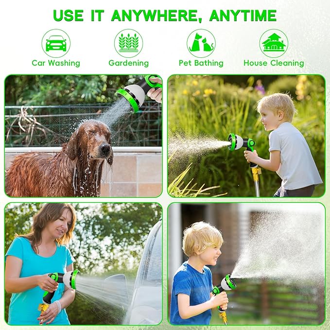 50FT Garden Hose Stainless Steel, Heavy Duty Flexible Metal Water Hose with 10-Function Nozzle, Lightweight & No-Kink Garden Hose, Durable Solid Fittings for Lawn, Car, RV, Outdoor Watering