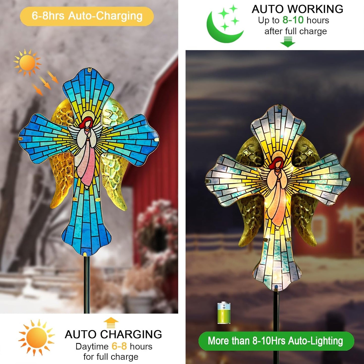 Solar Cross Garden Stake Lights for Outdoor Garden,Cemetery,and Yard Decor,Angel Wings Cross Solar Christmas Lights Outdoor,Memorial Gifts Angel