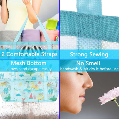 Mesh Beach Bag, Large Beach Tote with Zipper Pocket for Family Pool Bag for Toys & Vacation Essentials