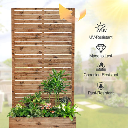Raised Garden Bed with Trellis and Wheels,73"x35"x16" Metal Raised Garden Bed,Brown Wood Finish Metal Planter with Climbing Trellis for Vines & Vegetables
