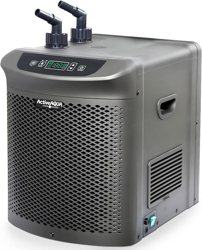 ACTIVEAQUA Hydroponic Water Chiller w/Boost Function, 0.25 HP - Adjustable Cooling System for 40-92 Gallon Reservoirs, Pure Titanium Evaporator Cooler for Aquaponics, Cold Plunge Baths & Aquariums