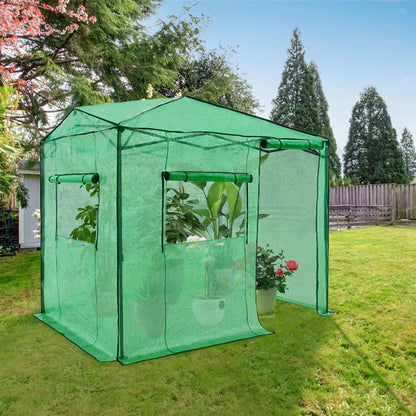 EAGLE PEAK Instant Pop-up Greenhouse, Indoor Outdoor Plant Gardening Green House, Roll-Up Zipper Doors and Side Windows, Walk in 8x6 ft, Green/Clear