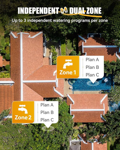 RAINPOINT WiFi Water Timer with Brass Inlet & Outlet，2 Zone WiFi Hose Timer for Lawn,WiFi Sprinkler Controller via APP/Voice Control,Automatic Watering System by Time/Weather/Quantity/Soil Moisture