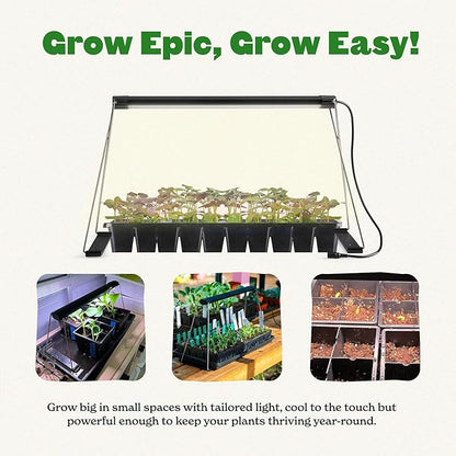 Epic Gardening Seed Starting Grow Light – Full-Spectrum LED with Adjustable Height for Indoor Seedlings | Energy-Efficient, Long-Lasting Light with Timer (Small)
