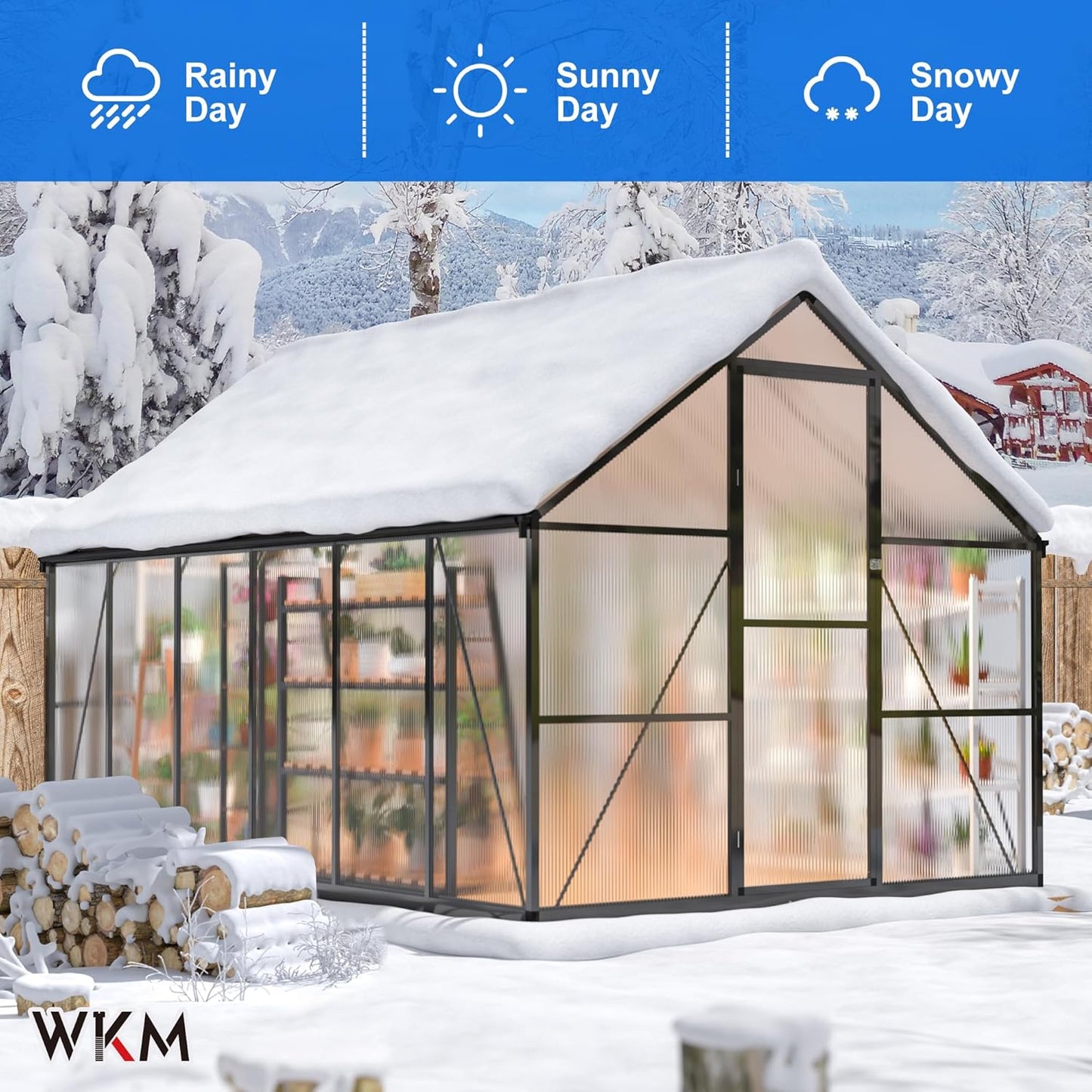 WKM 8x12 FT Greenhouse for Outdoors, Quick-fit Structure Green House with Window for Ventilation, Aluminum Greenhouse for Garden Backyard, Black