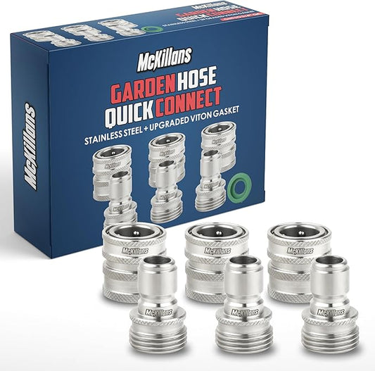 McKillans® Water Hose Quick Connect [Universal FIT] 3 Pack - Stainless Steel Quick Connect - Garden Hose Quick Connect Stainless - Durable Quick Connect Garden Hose Fittings - Easy Instant Connection