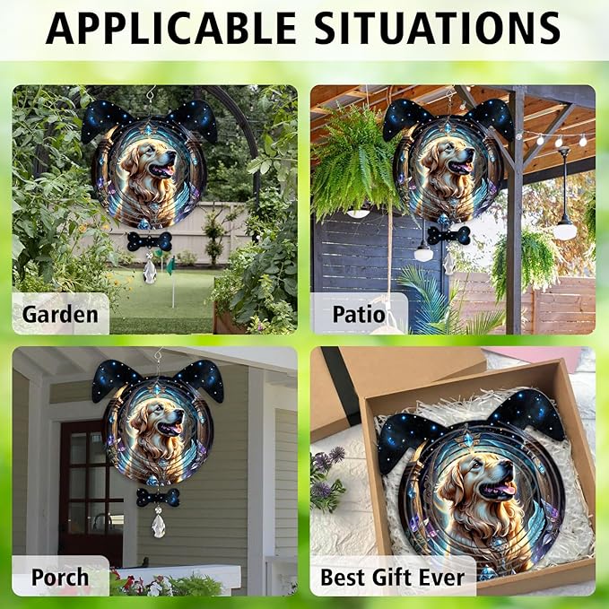 Celestial Golden Retriever Dog Ears Wind Spinner, Celestial Golden Retriever Wind Spinner Hanging for Yard and Garden