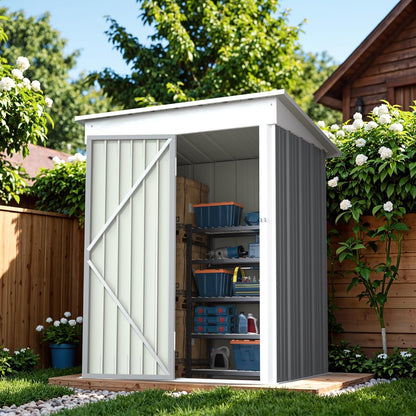Greesum 5x3FT Outdoor Storage Shed, Utility Tool Shed Metal Storage Garden Shed with Door & Lock for Patio Storage, Gray