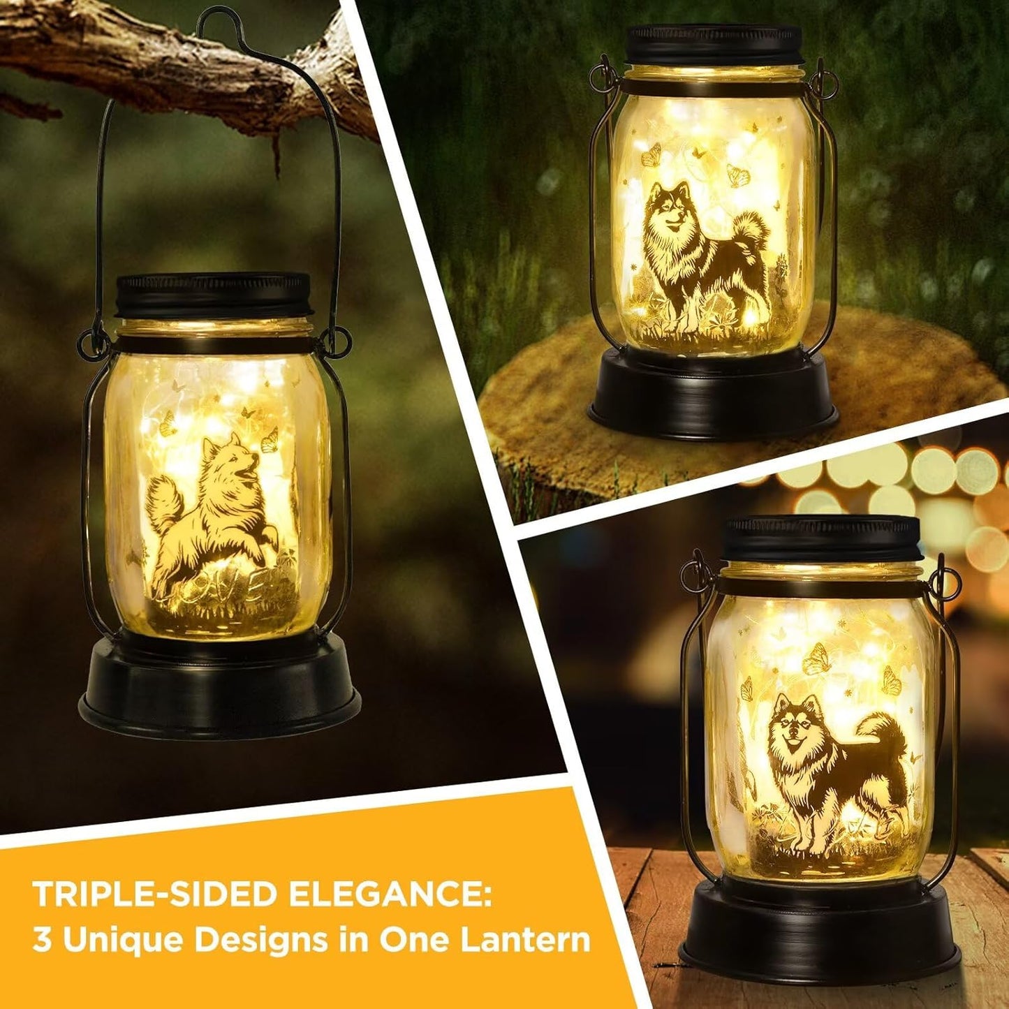 kyoryuger Samoyed Gifts for Women/Men Samoyed Dog Solar Lanterns Mom Birthday Dog Lovers Lantern Pet Loss Pet Memorial Lights Solar Garden Decoration for Yard, Patio,Backyard,Porch Torches