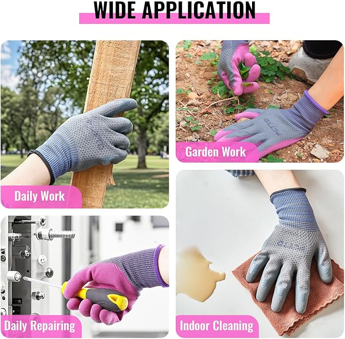 Gardening Gloves for Men, 3 Pairs Garden Gloves with Rubber Coating – for Weeding, Digging, Raking, Pruning Breathable Working Gloves（Medium/8）