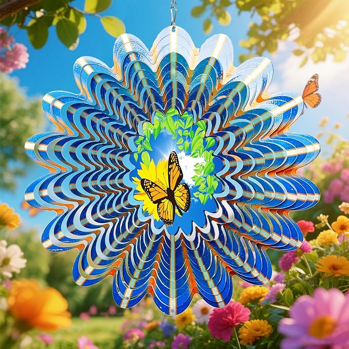 Animated Butterfly Wind Spinner | Stainless Steel Kinetic Wind Spinners 3D Hanging Sculpture, Outdoor Garden Decoration, Gift for Women/Mom/Wife/Grandma &Holiday