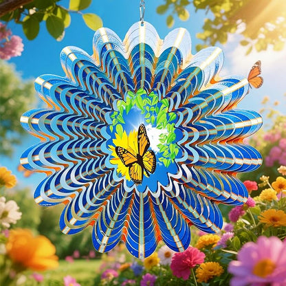 Animated Butterfly Wind Spinner | Stainless Steel Kinetic Wind Spinners 3D Hanging Sculpture, Outdoor Garden Decoration, Gift for Women/Mom/Wife/Grandma &Holiday