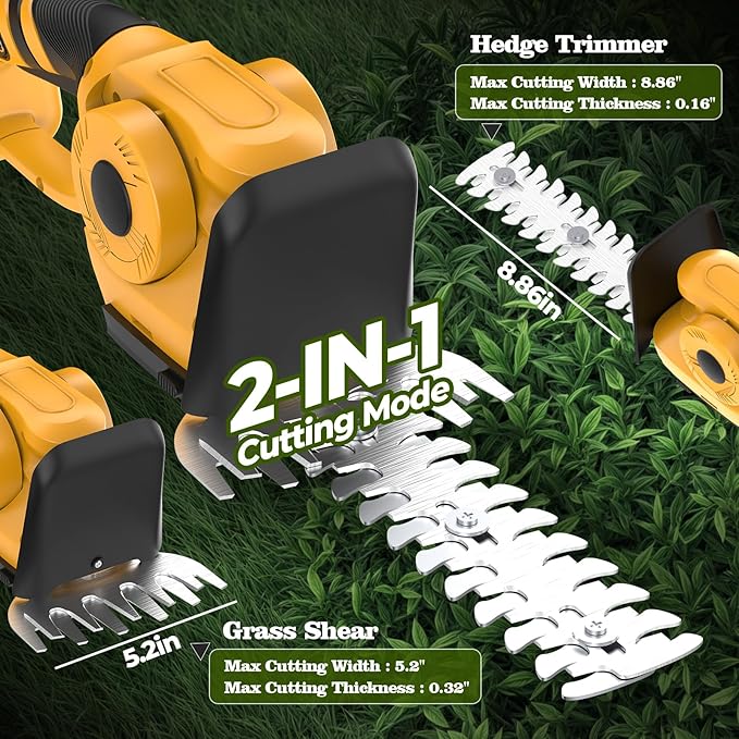 Hedge Trimmer Compatible with Dewalt 20V MAX Battery (Battery Not Included) Cordless Bush Trimmer, Grass Shears, 2 in 1 Cordless Hedge Trimmer for Yard and Lawn