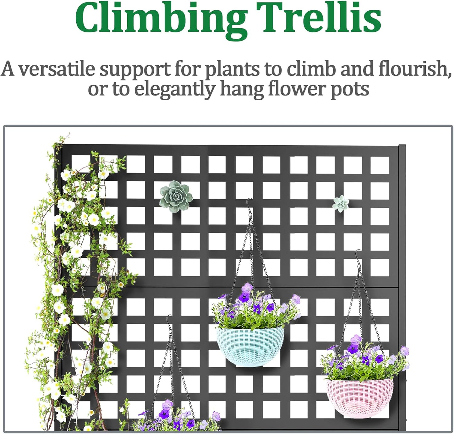 Metal Raised Garden Bed with Trellis, 2 in 1 Trellis with Planter Box & Privacy Screen for Climbing Plants, Vine, Outdoor Standing Flower Beds with Drainage Holes, 47.2"L x 16.7"W x 70.8"H, Black