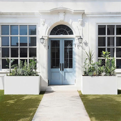 Galvanized Steel Garden Planter 36” x 12” x 16” White Metal Planter Box Modern Metallic Heavy Planter Indoor & Outdoor, Commercial & Residential (White, L36 x W12 x D16)