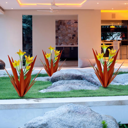 Homight Metal Agave Plant Outdoor Decoration Lily Mexican Yard Art Garden Gift Home Decor Hand Painted Metal Agave Garden Yard Statue, Outdoor Lawn Ornaments(2 Big Yellow Lilies)