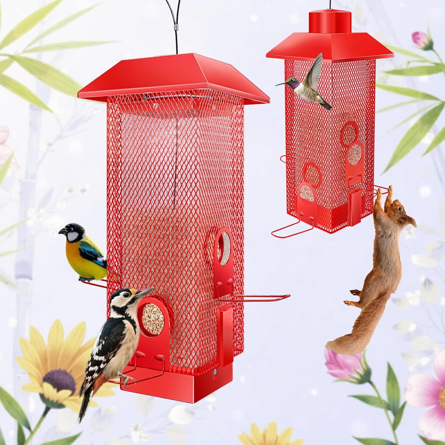 Squirrel Proof Bird Feeder,2Lbs Bird Feeders for Outdoors Hanging, Metal Birds Feeder with 4 Feeding Ports, Wild Birds Feeder for Cardinal, Finch, Sparrow