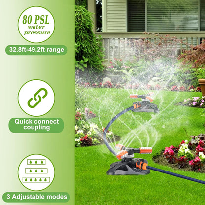 Lawn Sprinkler - Upgraded Automatic 360 Degree Rotating Irrigation System for Garden and Grass - 36 Angle Spray Nozzles - 2 Pack (Orange)