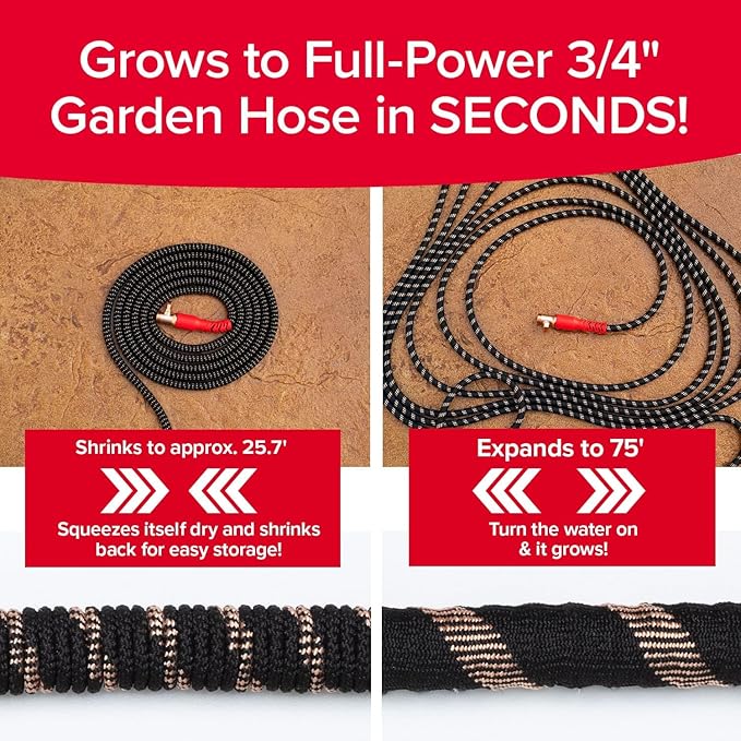 Pocket Hose Copper Head UV w/Pocket Pivot, Expandable Garden Hose 75 FT w/10 Pattern Thumb Sprayer, AS SEEN ON TV, 650psi 3/4in Ultra-Light Solid Copper Anodized Aluminum Fittings No-Kink No-Lead