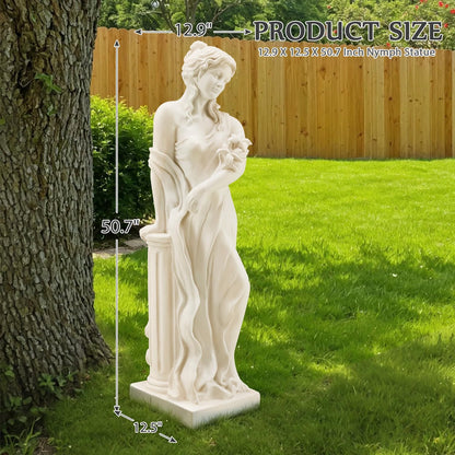 Nymph Garden Statue Large, 51" H Goddess of Spring Flowers Roman Style Sculpture Decoration, Outdoor Statue for Patio Lawn Porch Decor