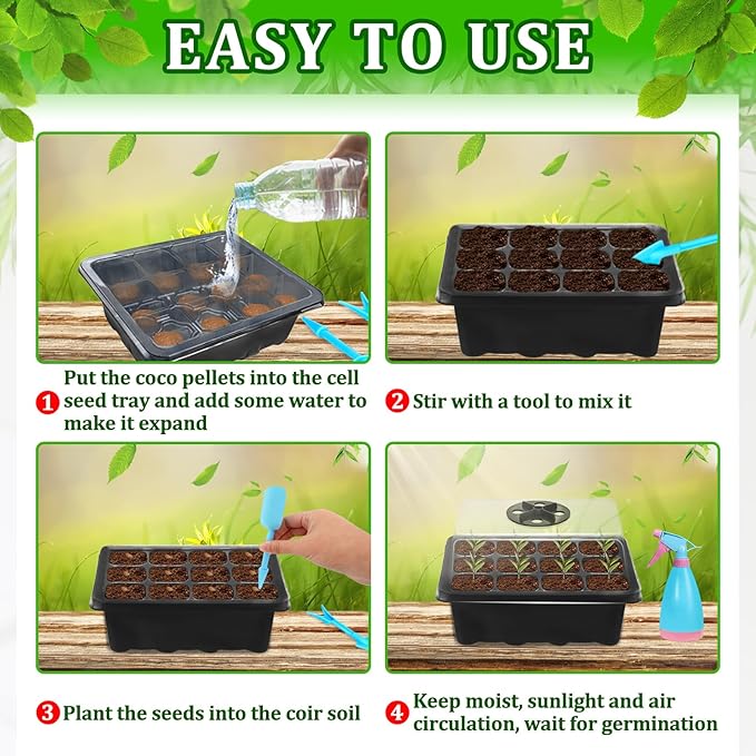 Halatool Seed Starter Kit, 3 Pack 36 Cells Black Seedling Starter Tray with 40 PCS Coco Coir Pellets for Seedlings, Organic Seed Starting Soil Pods for Planting Vegetables Flowers Herbs