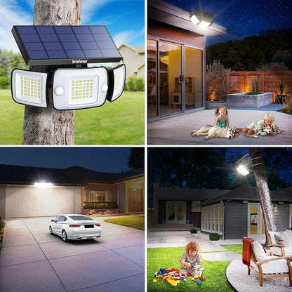 intelamp Solar Flood Lights Outdoor Waterproof, 6000mAh 1200LM Solar Powered Dual Motion Sensor LED Lighting Dusk to Dawn Security Floodlight Exterior with Remote for Outside Garden House Yard Porch